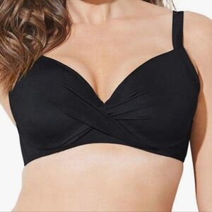 Swimsuits For All Bikini Top Woman Plus 18 Swim Black Twist Front Underwire Nwot